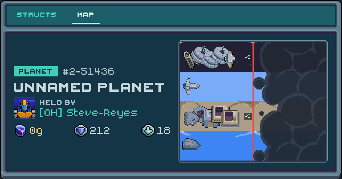 Steve-Reyes's planet at 2-51436, 18 structs deployed. Shield 212, 0g ore.