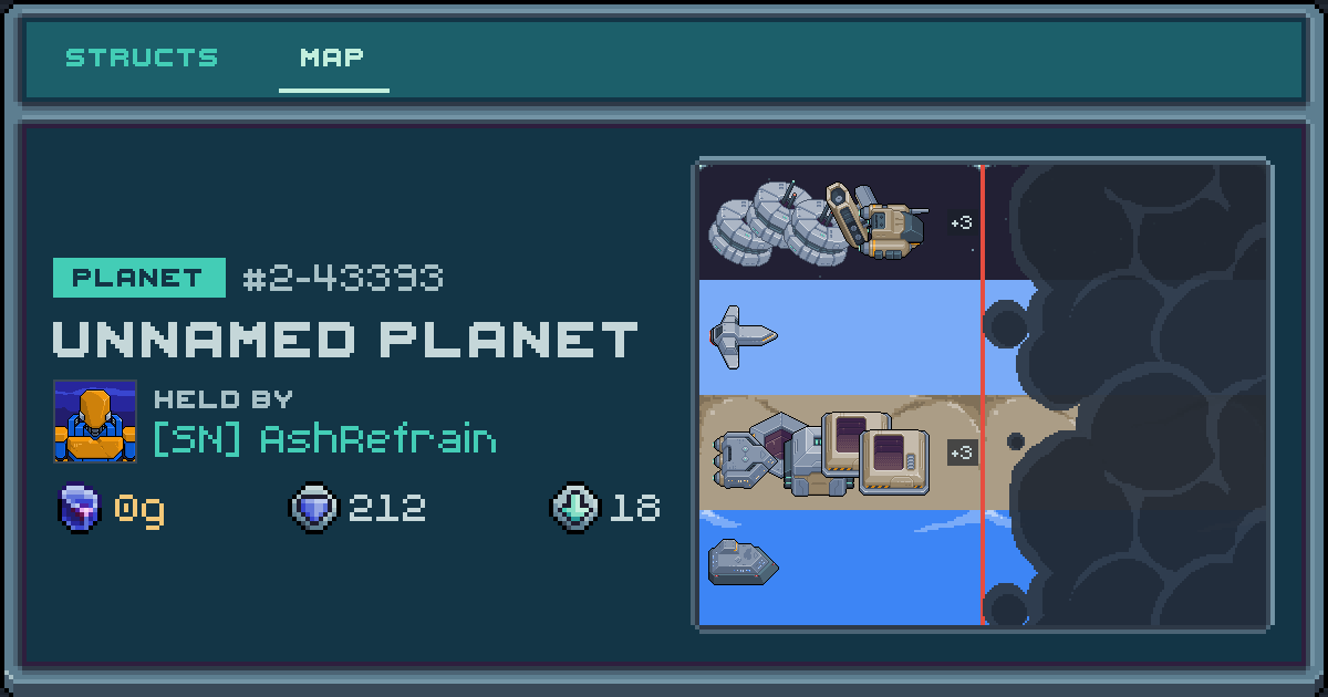 AshRefrain's planet at 2-43393, 18 structs deployed. Shield 212, 1g ore.