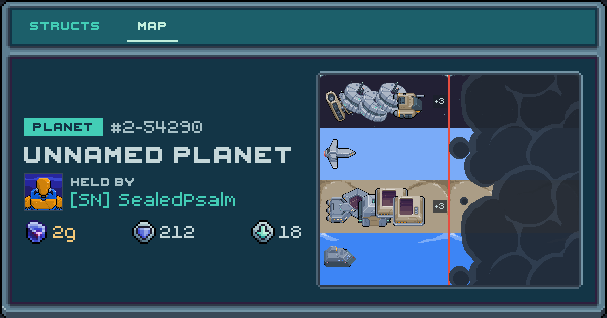 SealedPsalm's planet at 2-54290, 18 structs deployed. Shield 212, 2g ore.