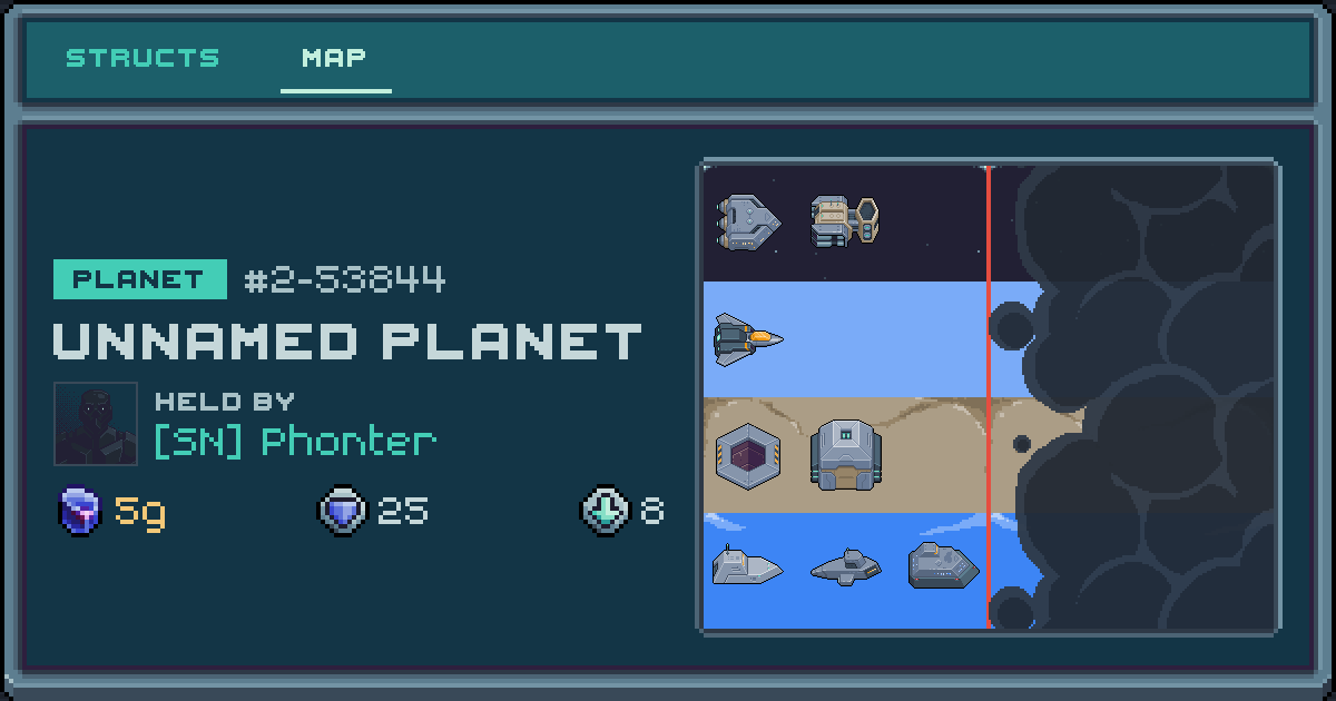 Phonter's planet at 2-53844, 8 structs deployed. Shield 25, 5g ore.