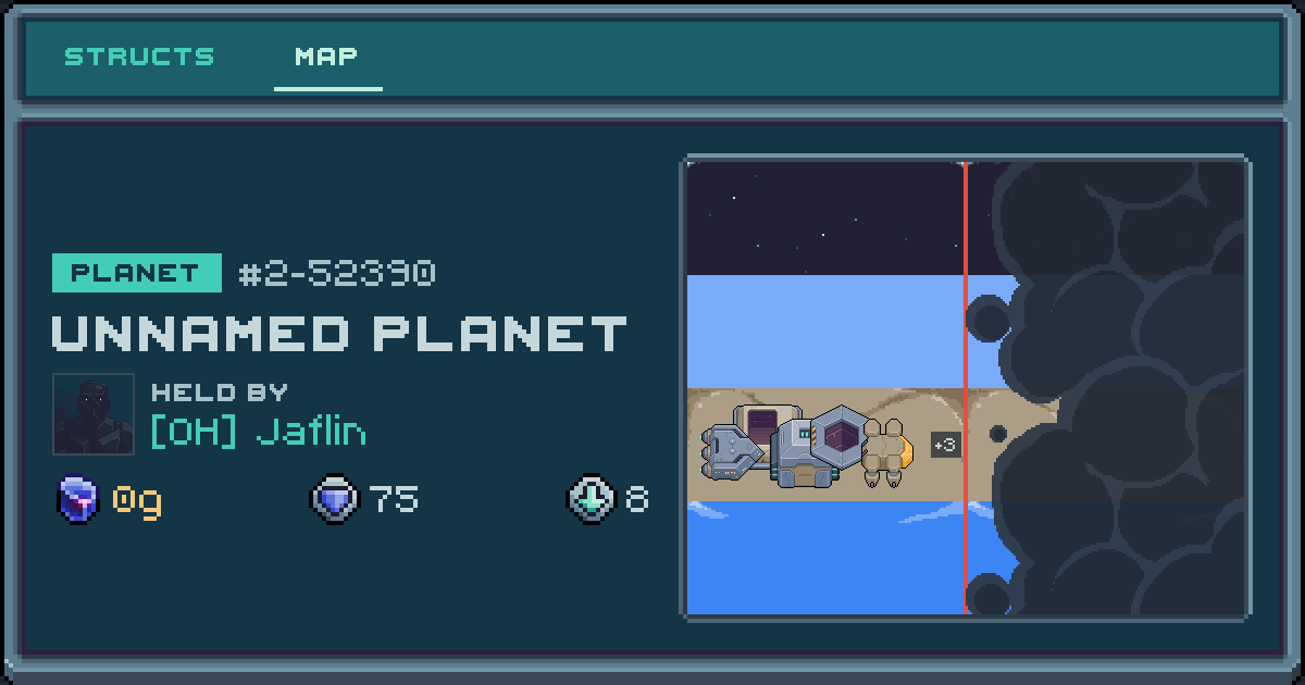 Jaflin's planet at 2-52390, 8 structs deployed. Shield 75, 0g ore.