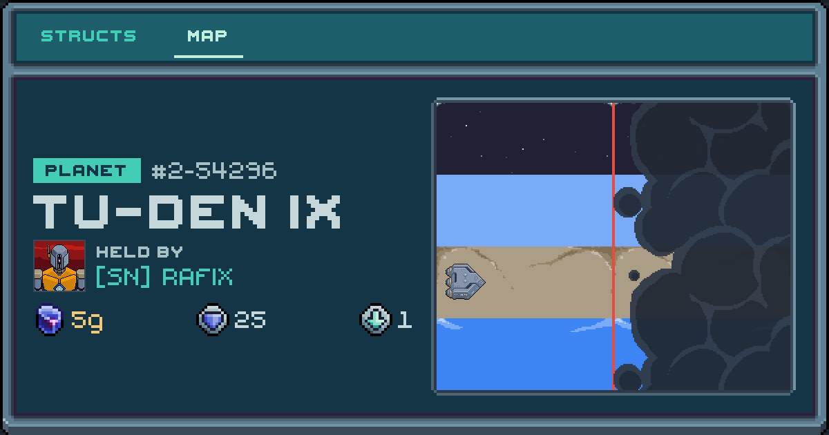 RAFIX's planet at Tu-den IX (2-54296), 1 struct deployed. Shield 25, 5g ore.