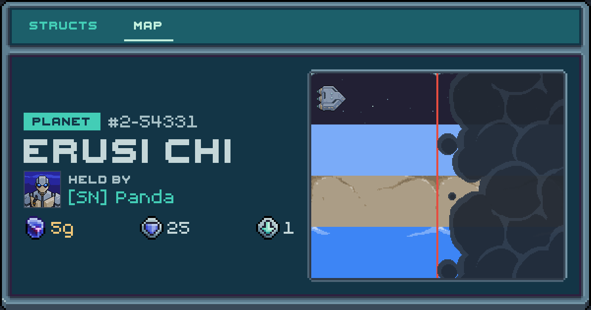 Panda's planet at Erusi Chi (2-54331), 1 struct deployed. Shield 25, 5g ore.