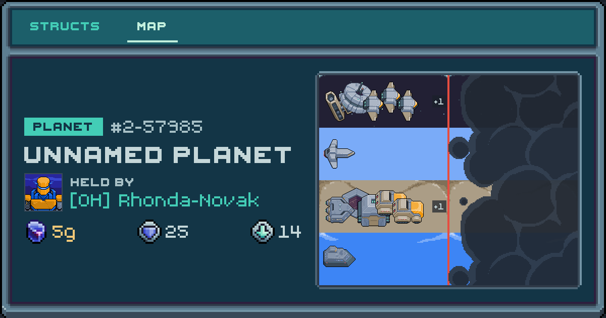 Rhonda-Novak's planet at 2-57985, 11 structs deployed. Shield 25, 5g ore.