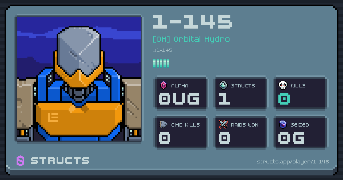 1-145 (1-145) of [OH] Orbital Hydro. 0μg Alpha · 0 kills · 0 raids won.