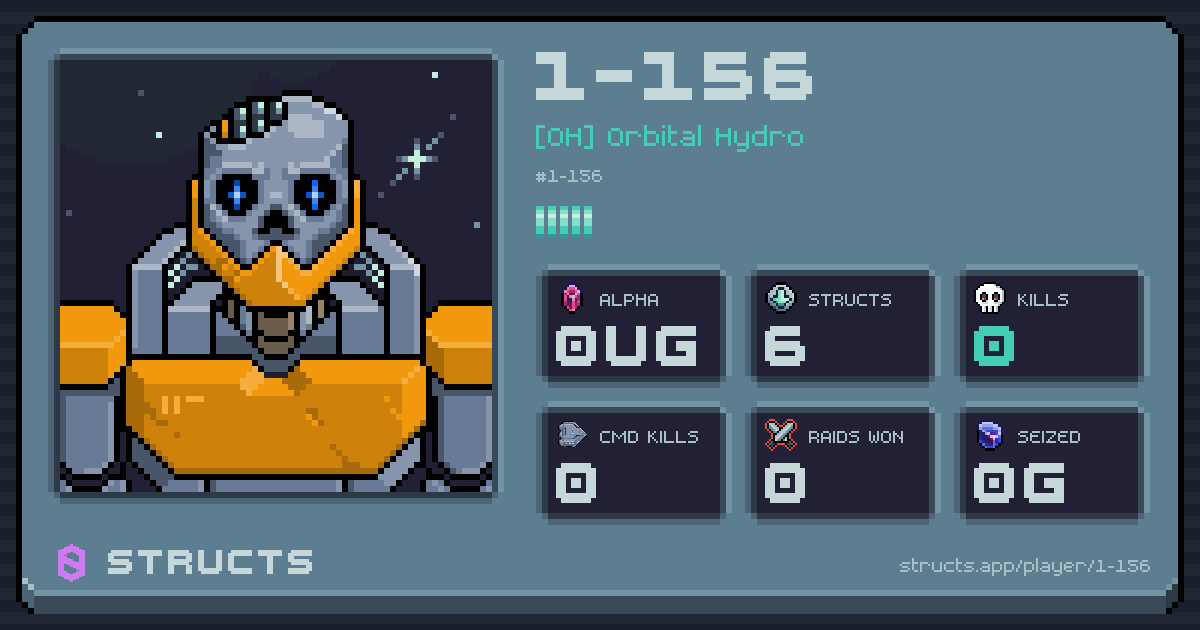 1-156 (1-156) of [OH] Orbital Hydro. 0μg Alpha · 0 kills · 0 raids won.